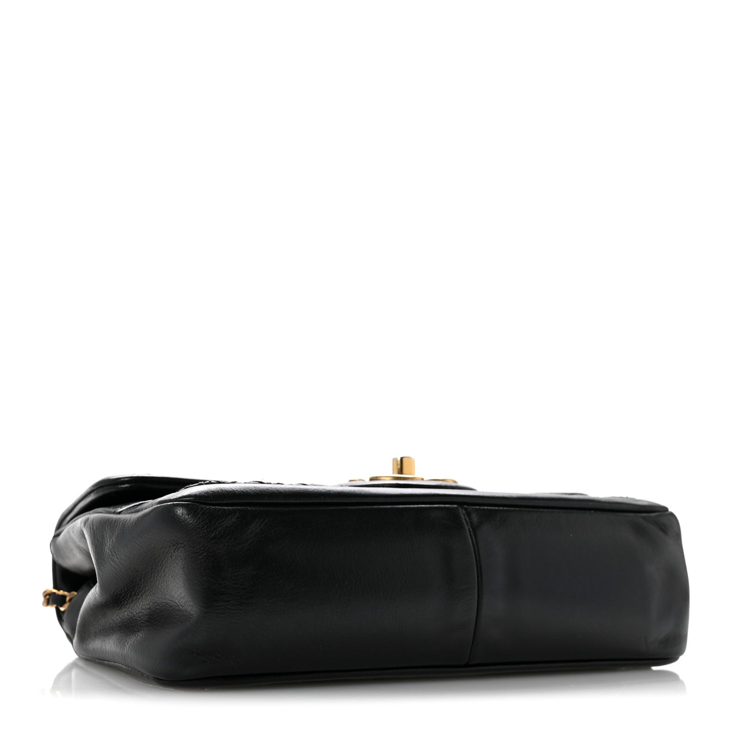 Crumpled Calfskin Whipstich Quilted Single Black