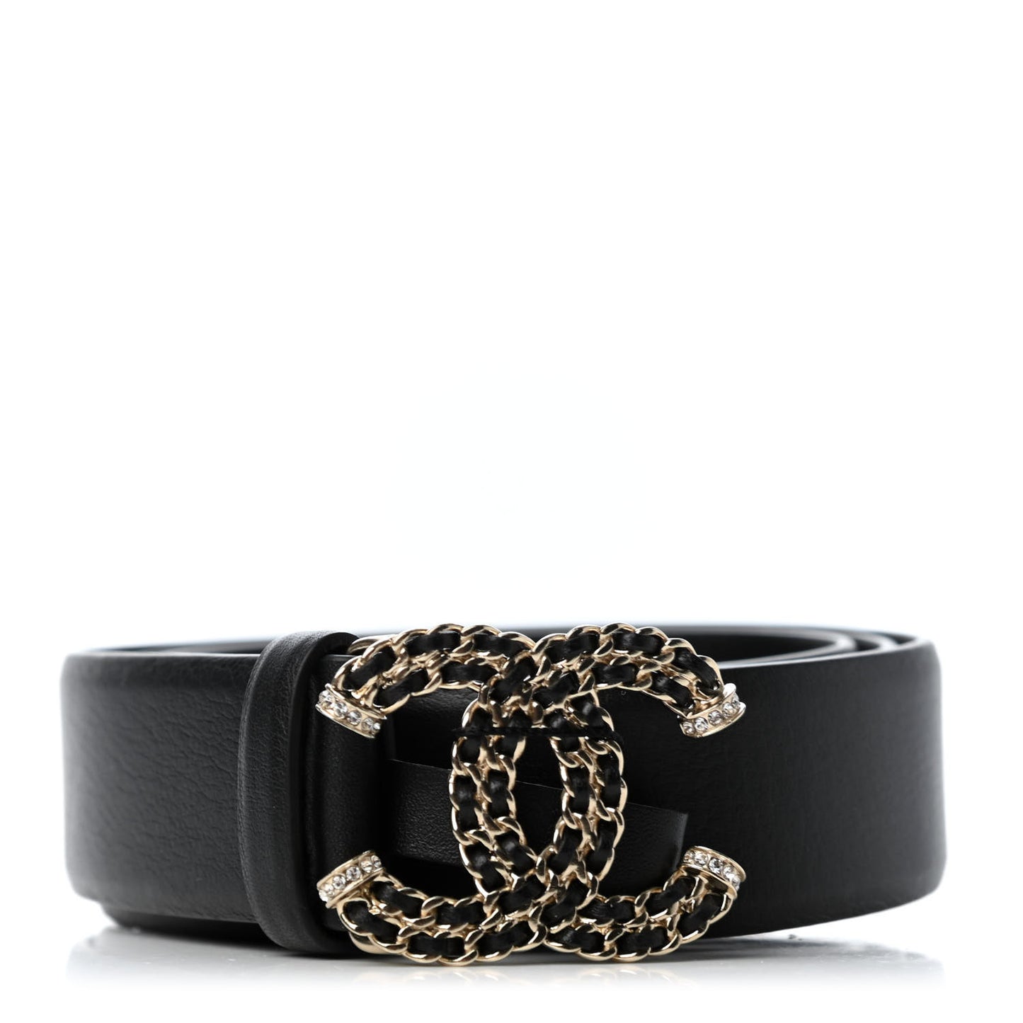 Calfskin Crystal CC Chain Belt 85 34 Black