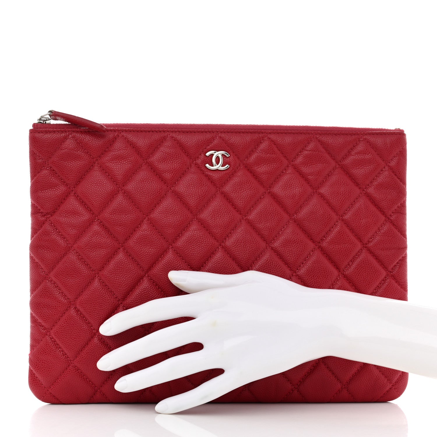 Chanel Caviar Quilted Medium Cosmetic Case Red 2 of 11