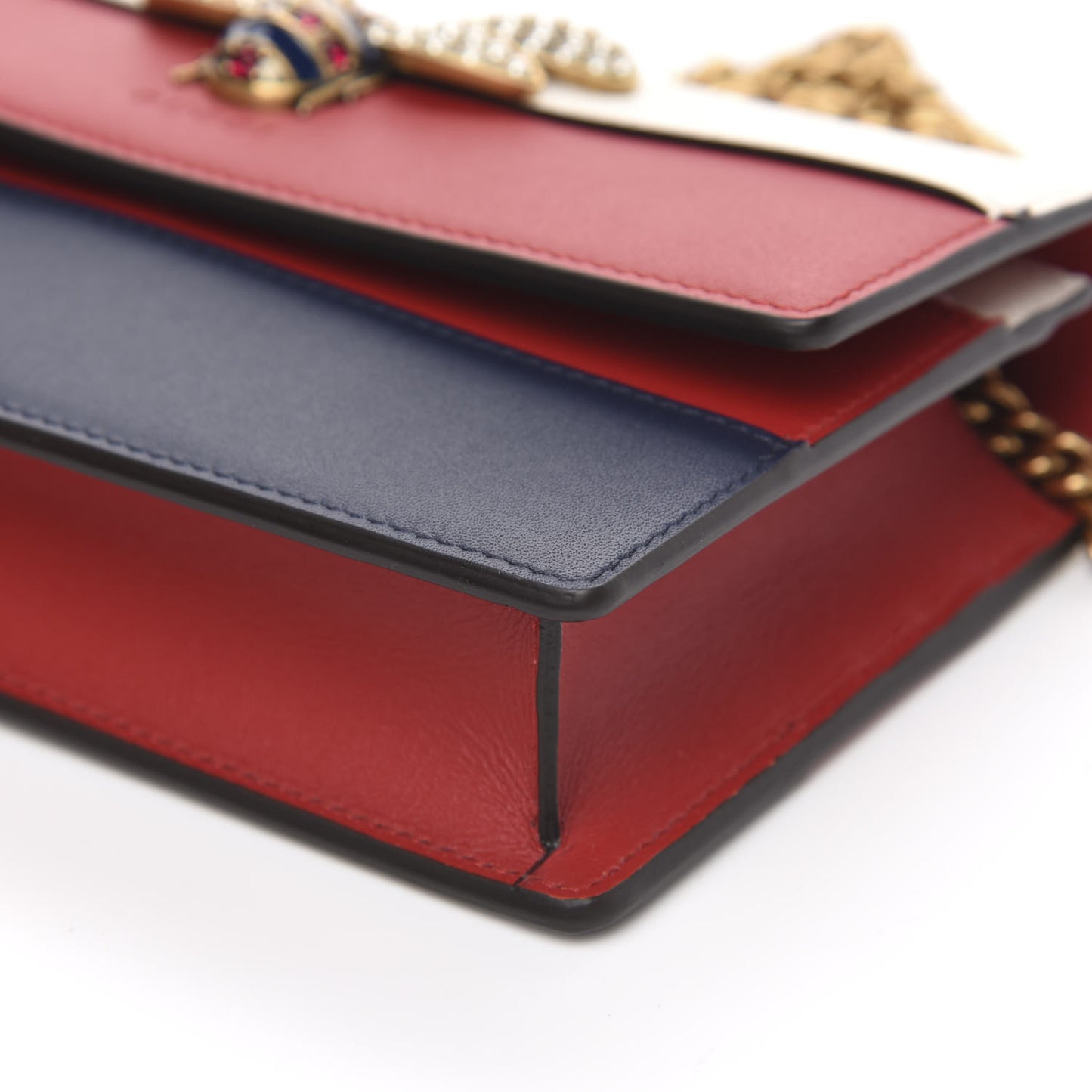 Calfskin Queen Margaret Chain Wallet Blue Agata Hibiscus Red Mystic White
