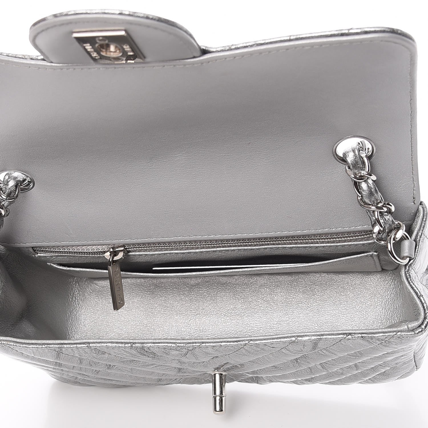 Chanel Patent Metallic Crumpled Calfskin Chevron Quilted Mini Rectangular Flap Silver 8 of 11