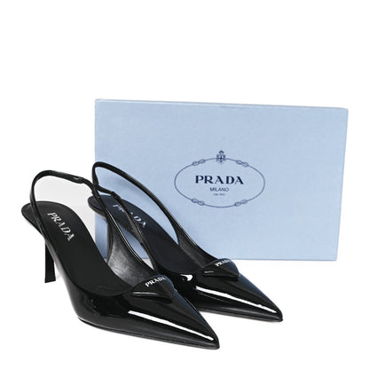 Prada Vernice Logo Pointed Toe Slingback Pumps 40 Black 10 of 10