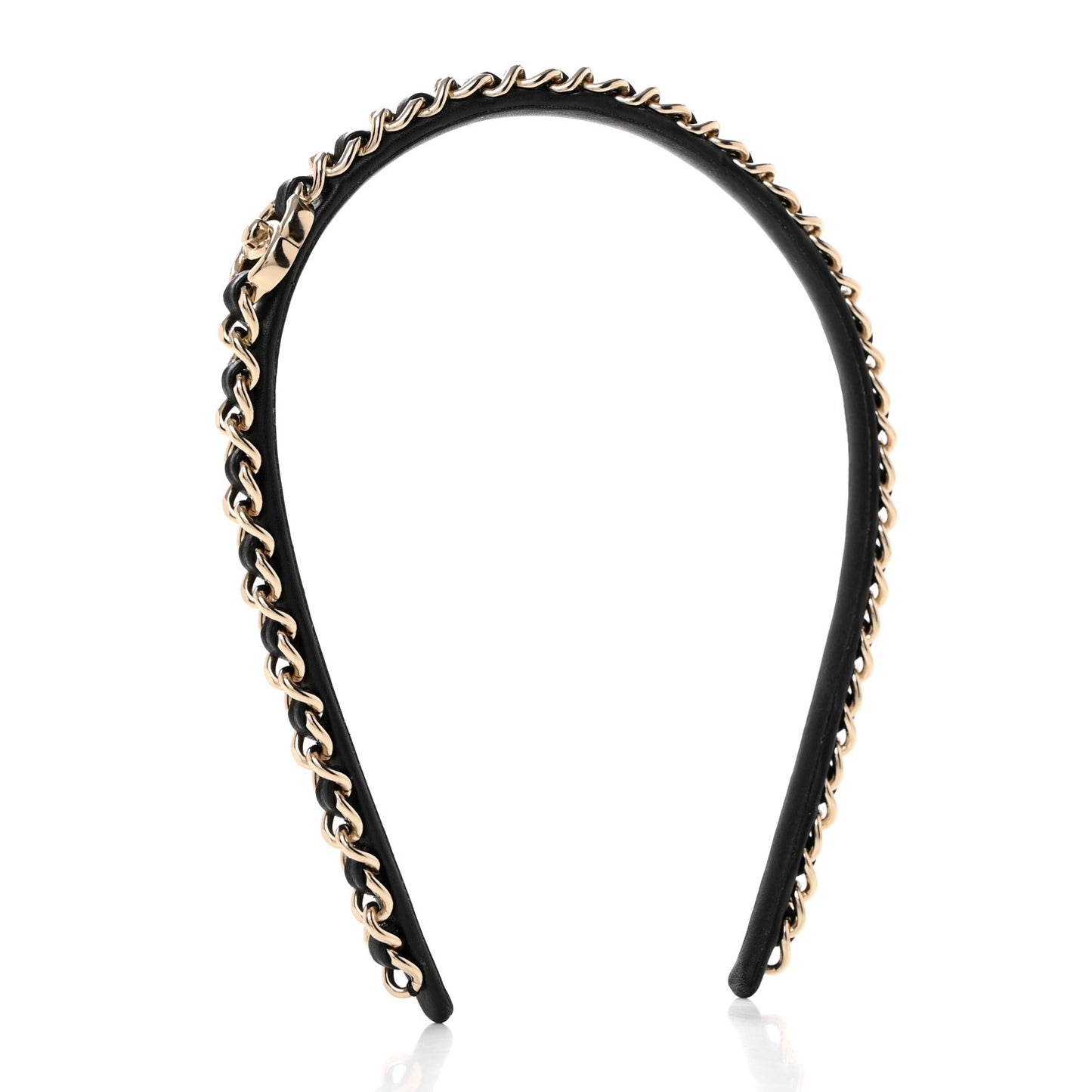 Metal Lambskin CC Turnlock Chain Headband Gold Black