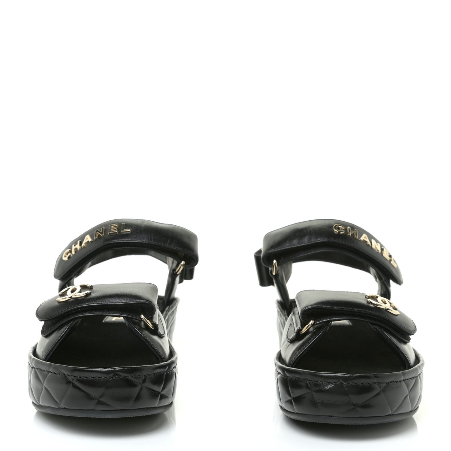 Shiny Calfskin Logo Platform Sandals 38 Black