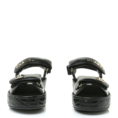 Chanel Shiny Calfskin Logo Platform Sandals 38 Black 3 of 12