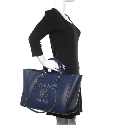 Chanel Caviar Large Studded Deauville Tote Navy 3 of 12
