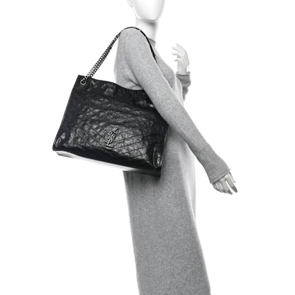 Saint Laurent Crinkled Calfskin Matelasse Monogram Large Niki Shopper Tote Black 2 of 10