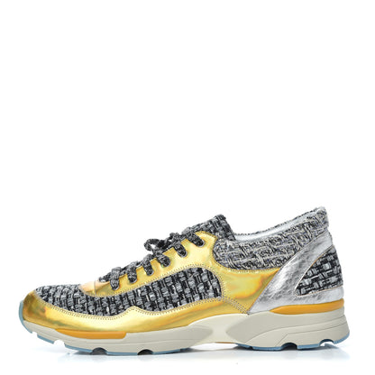 Chanel Tweed Lambskin Tennis Sneakers 42 Black White Argent 1 of 14