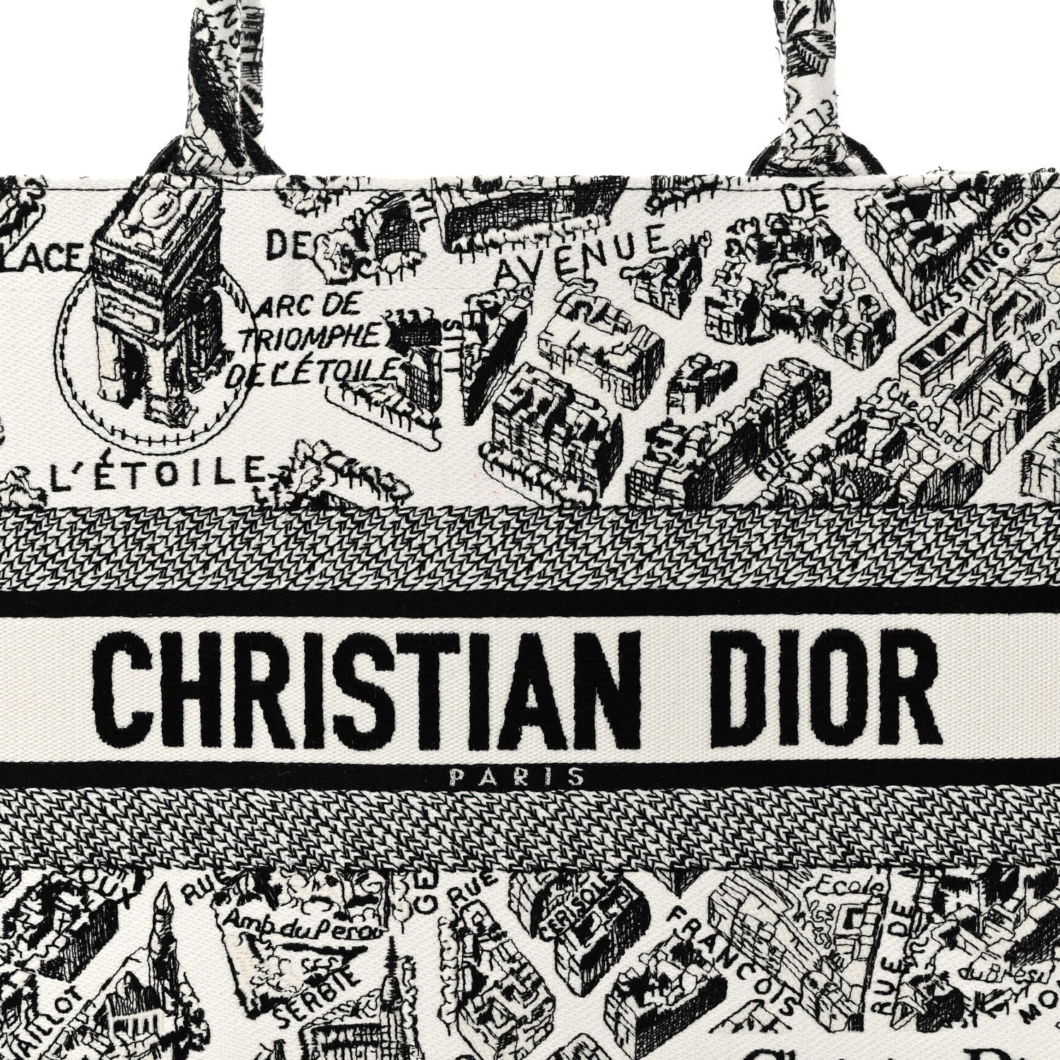 Christian Dior Canvas Embroidered Medium Plan De Paris Book Tote White Black 7 of 9
