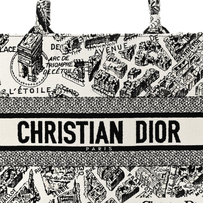Christian Dior Canvas Embroidered Medium Plan De Paris Book Tote White Black 7 of 9