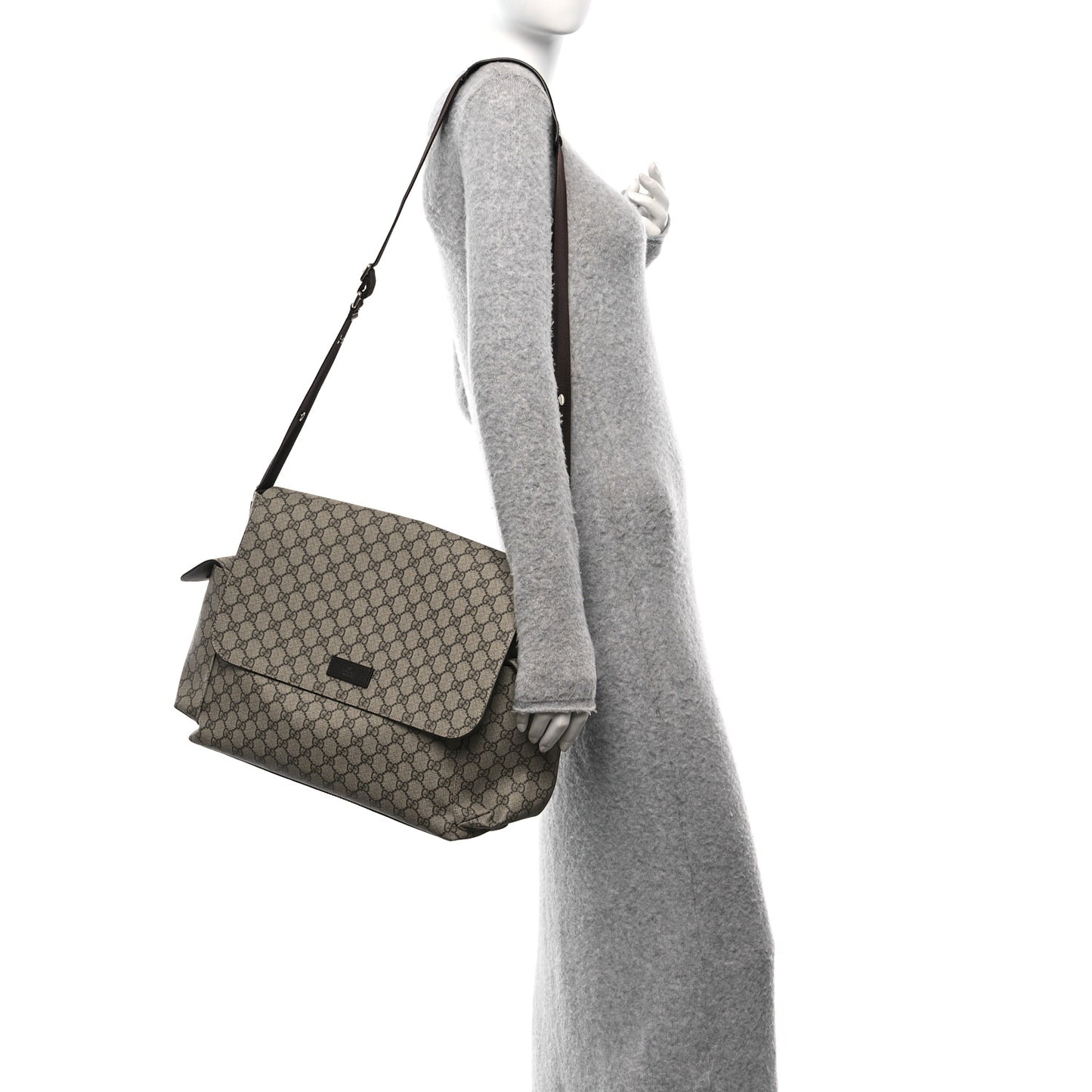GG Supreme Monogram Selleria Calfskin Messenger Diaper Bag Beige Ebony Cocoa Dark Chocolate