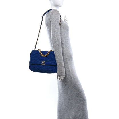 Chanel Tweed Quilted Large Chanel 19 Flap Blue 2 of 10