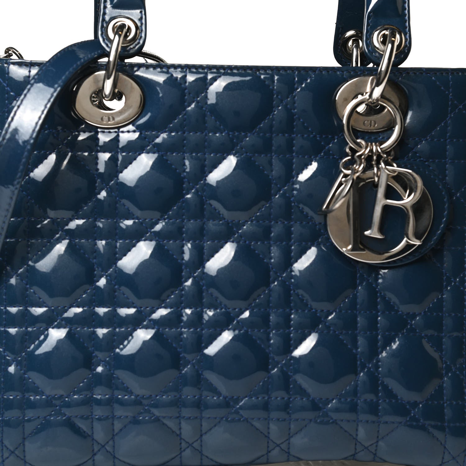 Christian Dior Patent Cannage Medium Lady Dior Blue 7 of 14