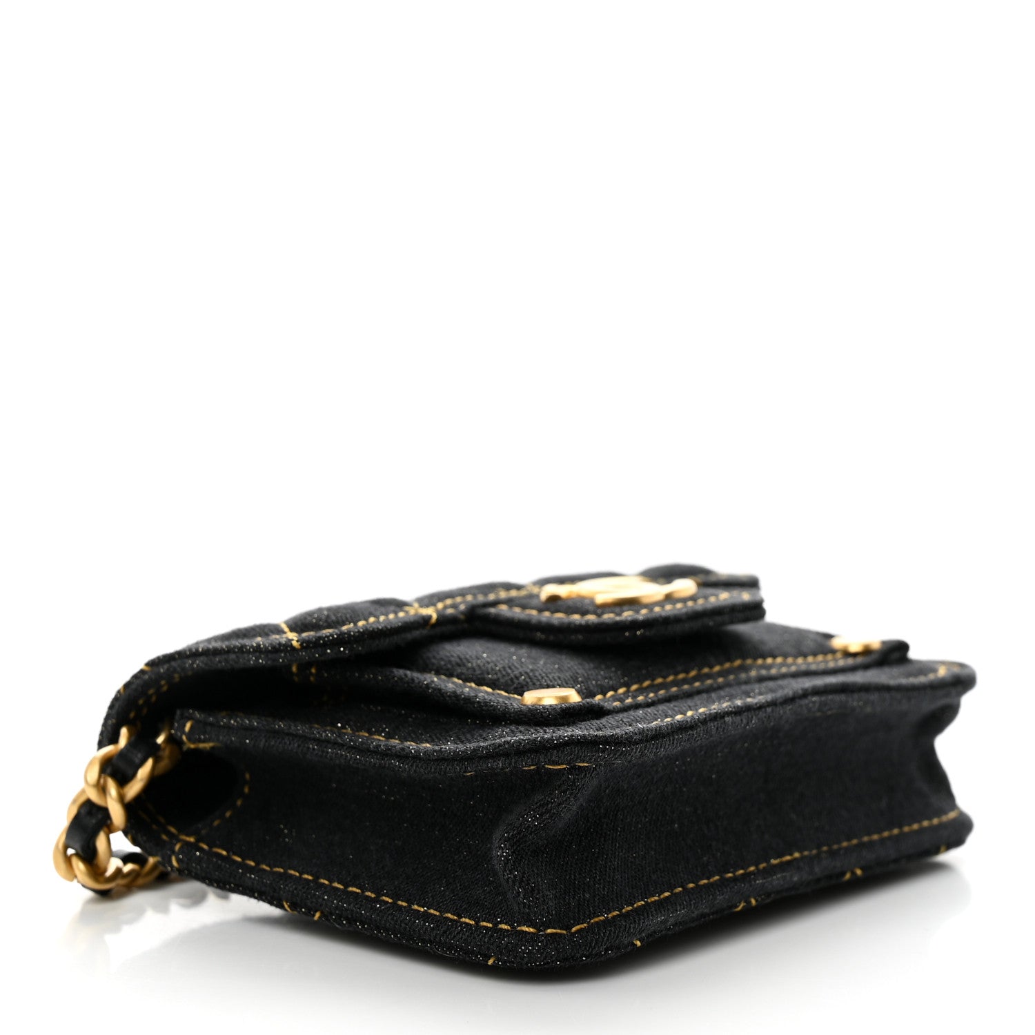 Chanel Denim Quilted Double You Card Holder On Chain Blue 4 of 10