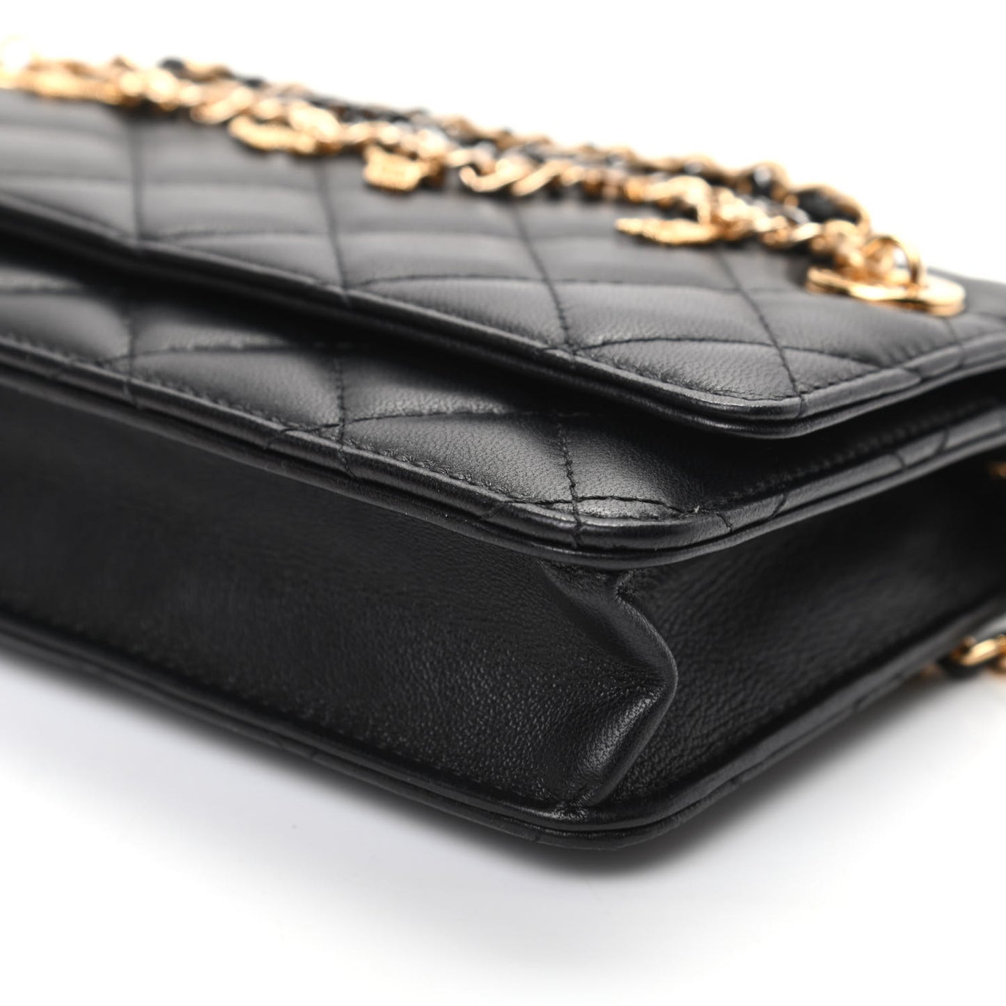 Lambskin Quilted Egyptian Amulet Wallet On Chain WOC Black