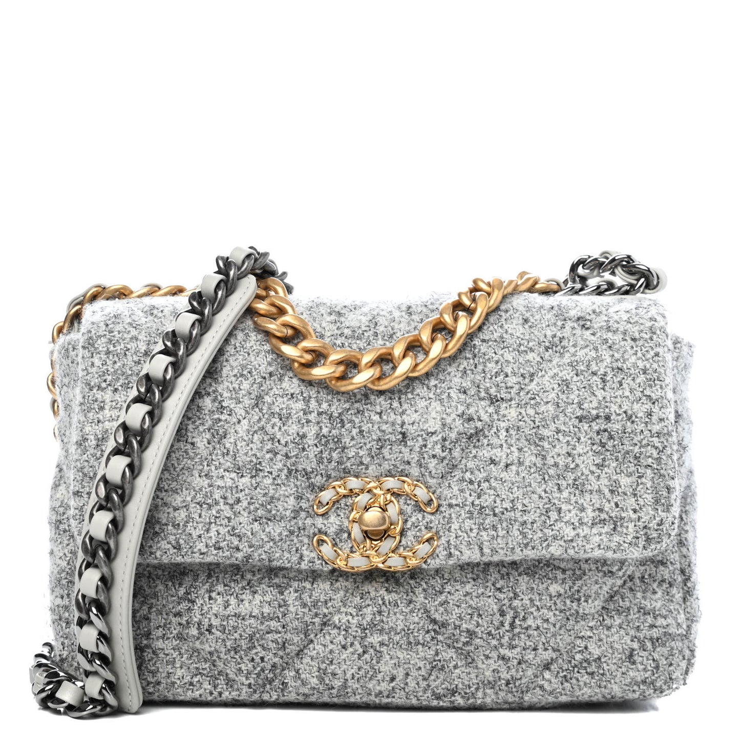 Tweed Quilted Medium Chanel 19 Flap Grey Ecru