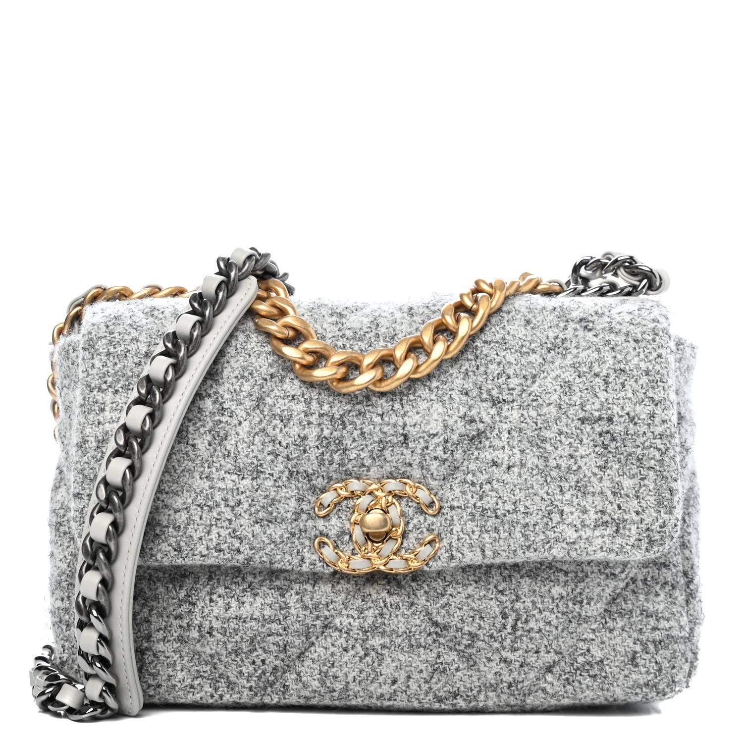 Chanel Tweed Quilted Medium Chanel 19 Flap Grey Ecru 1 of 4