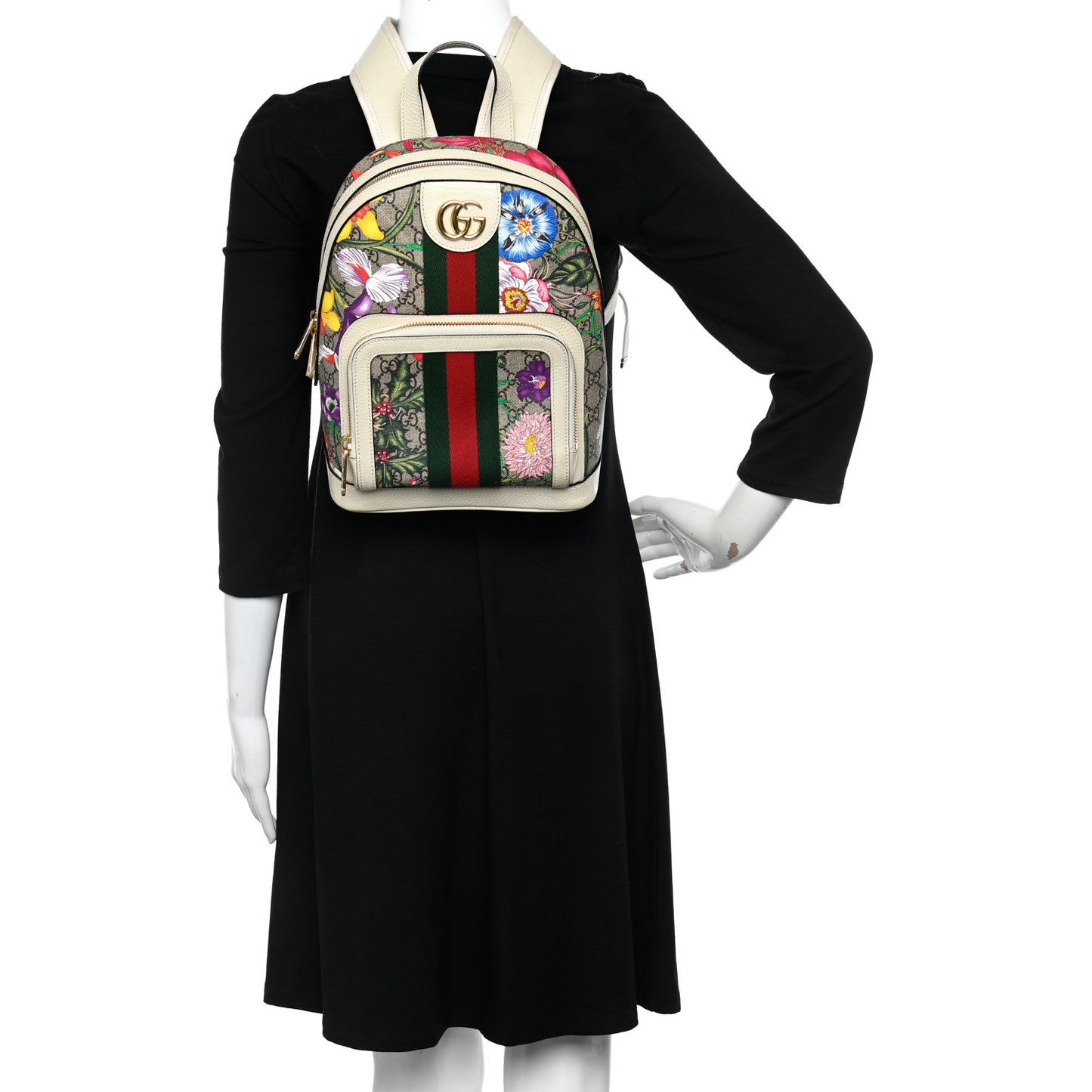 GG Supreme Monogram Flora Web Small Ophidia Day Backpack White