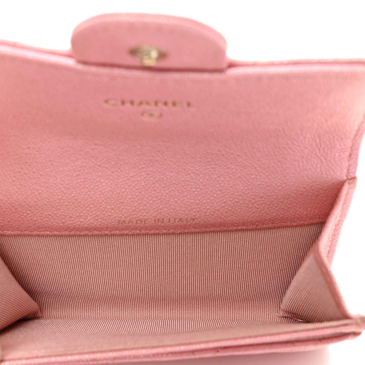 Iridescent Caviar Quilted Flap Card Holder Rose Pink