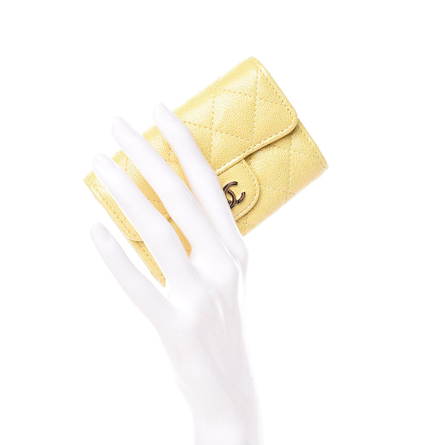 Chanel Iridescent Caviar Quilted Classic 4 Key Holder Wallet Yellow 2 of 9