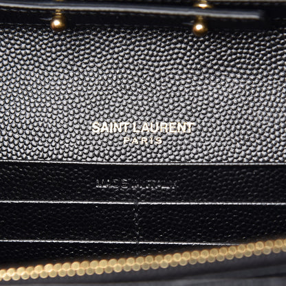 Saint Laurent Grain De Poudre Matelasse Chevron Monogram Chain Wallet Black 7 of 10