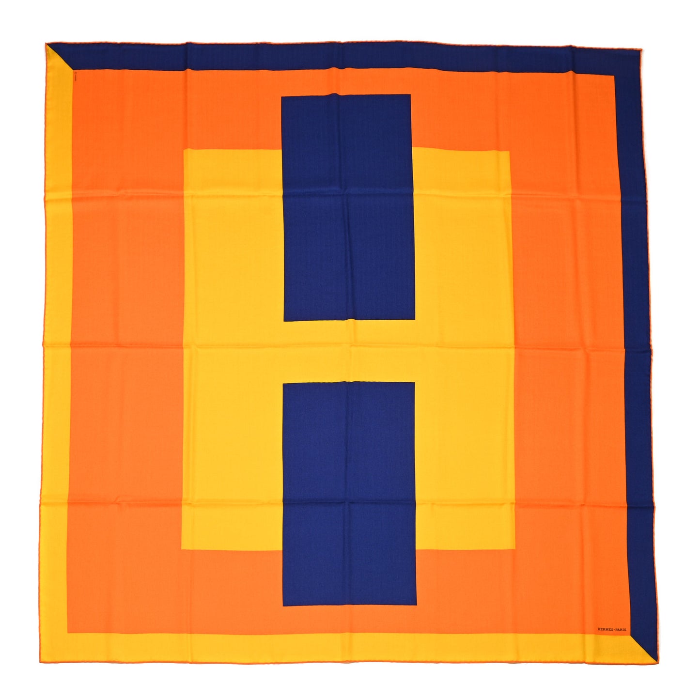 Cashmere Silk Encadre H Passant Giant Scarf 140 Orange Jaune Bleu