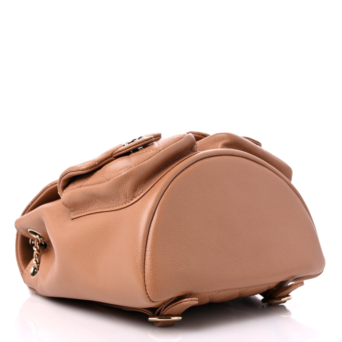 Shiny Caviar Quilted Medium Duma Pockets Drawstring Backpack Dark Beige