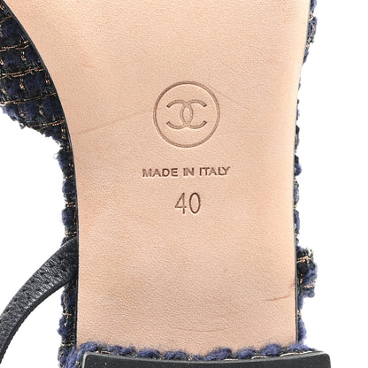 Chanel Tweed Grosgrain Cap Toe CC Slingback Flats  40 Blue Gold 7 of 9