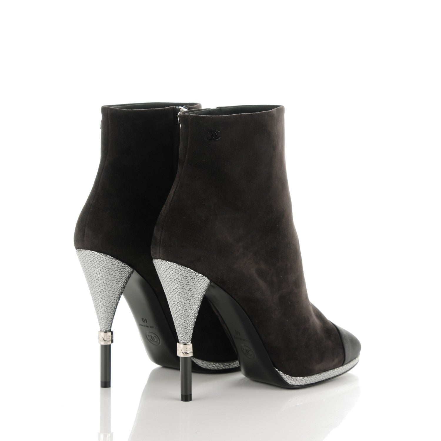 Chanel Suede Calfskin Satin Short Boots 40 Dark Grey 4 of 9