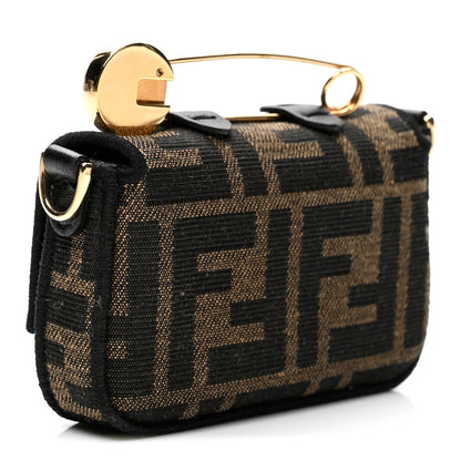 Fendi X VERSACE Fabric Jacquard Fendace FF Nano Brooch Baguette Tobacco Black 3 of 7