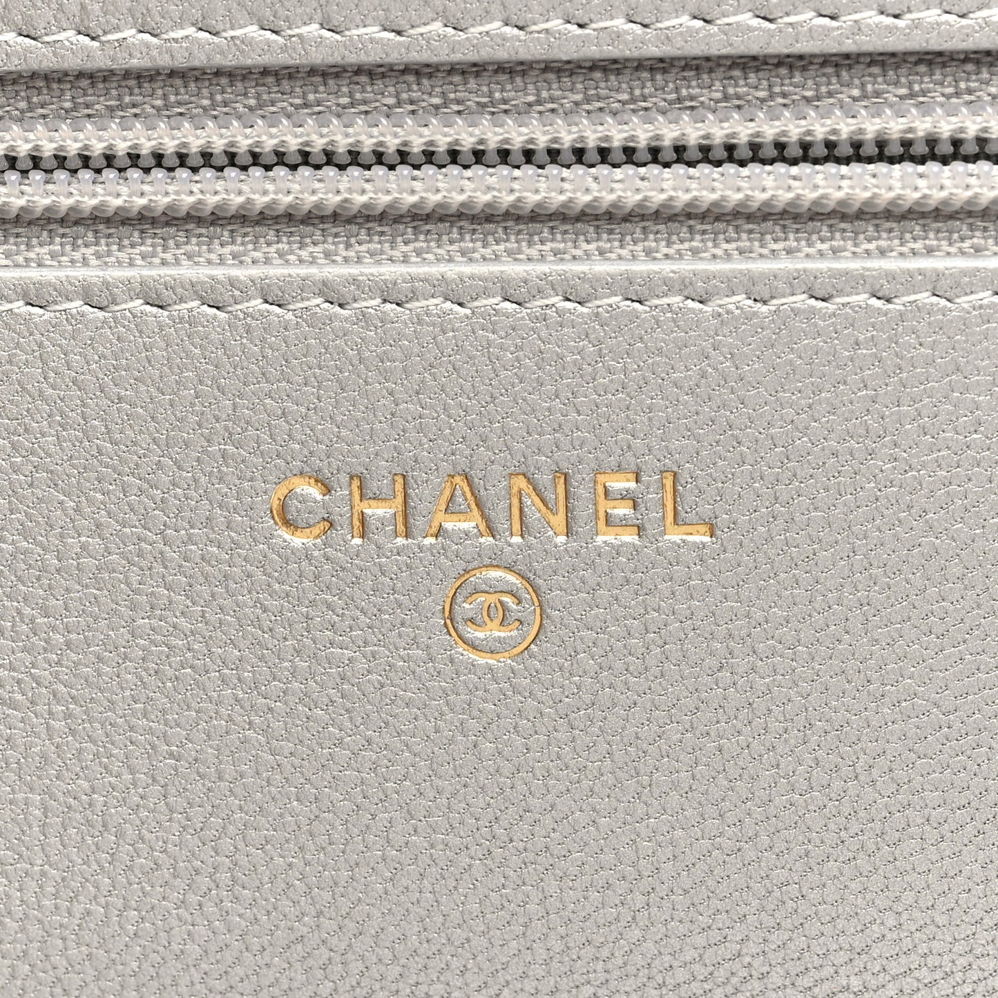 Metallic Lambskin Quilted Chanel 19 Wallet On Chain WOC Silver