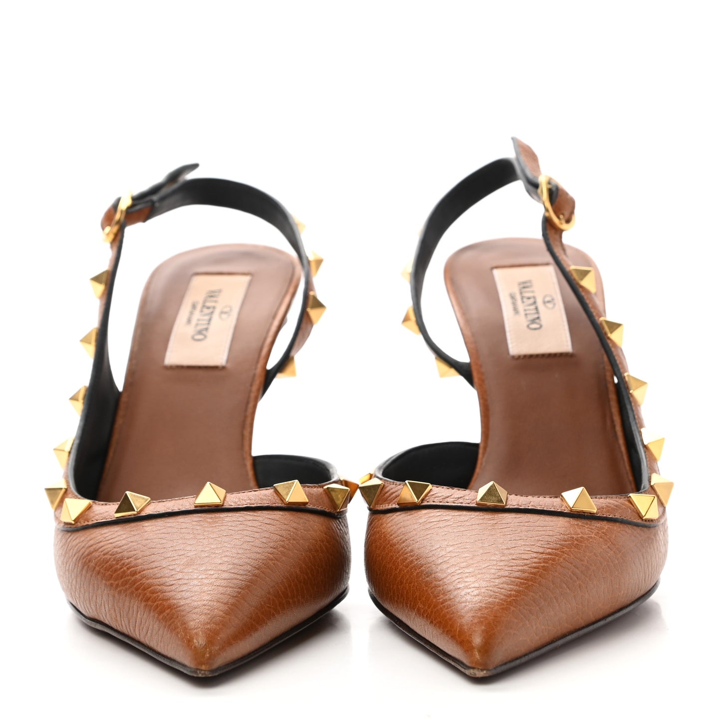 Pebbled Calfskin Rockstud Half D'Orsay Slingback 85mm Pumps 38 Cuoio