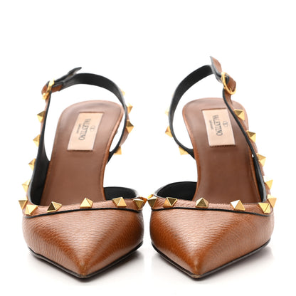 Valentino Garavani Pebbled Calfskin Rockstud Half D'Orsay Slingback 85mm Pumps 38 Cuoio 2 of 10