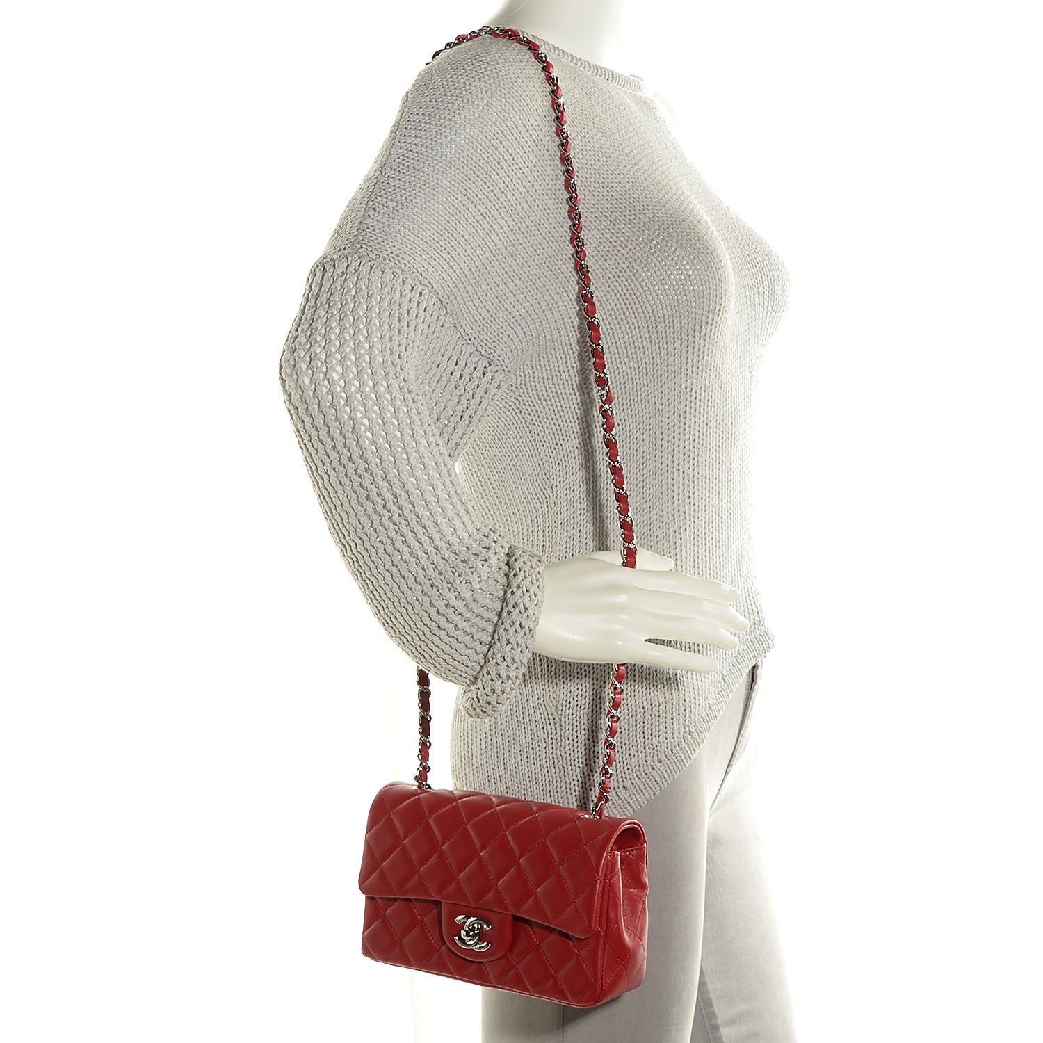 Chanel Lambskin Quilted Mini Rectangular Flap Red 2 of 8