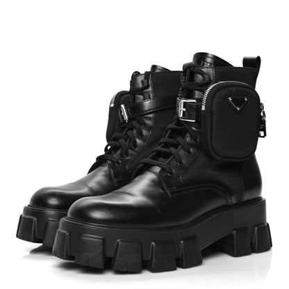 Prada Spazzolato Rois Re-Nylon Metal Triangle Logo Monolith Pouch Pocket 55mm Boots 39.5 Black 3 of 9