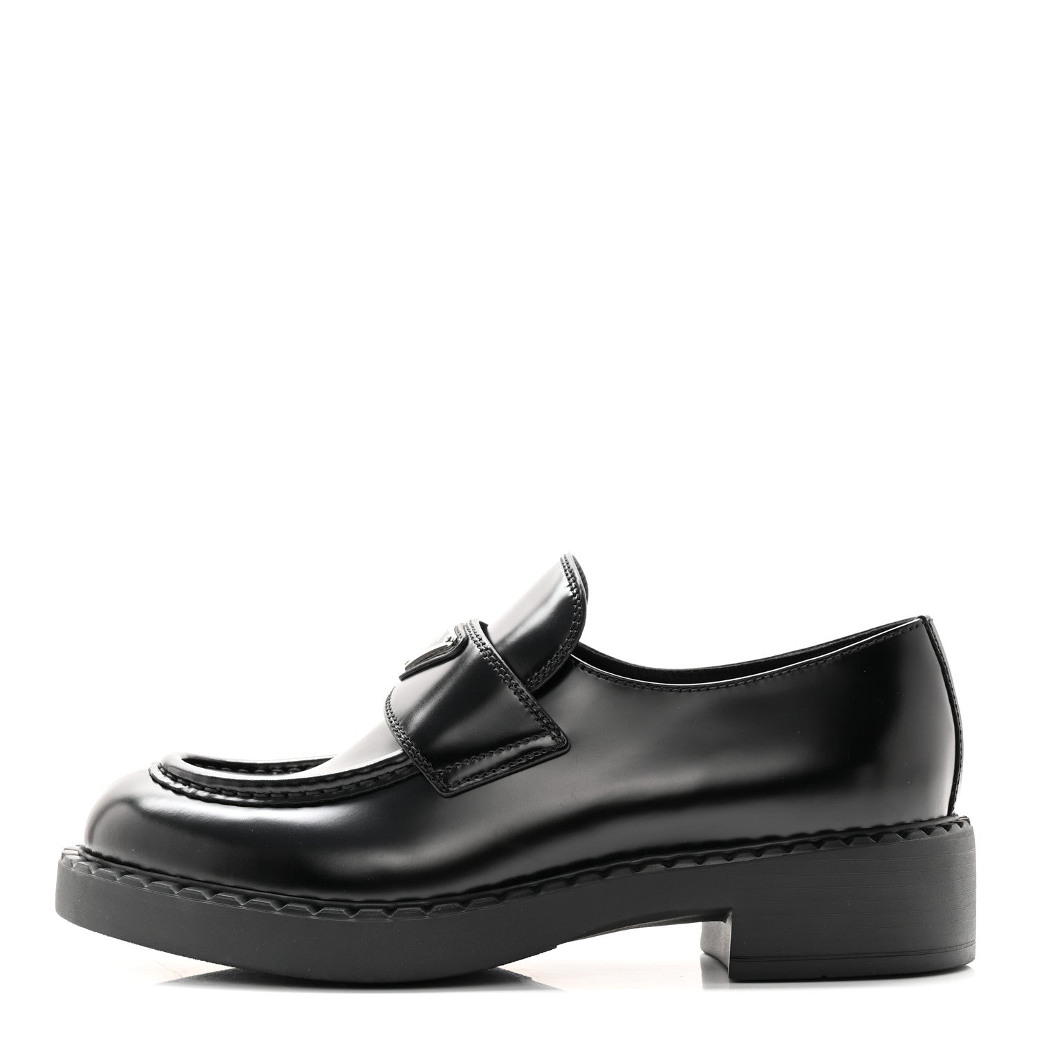 Prada Spazzolato Metal Triangle Logo 50mm Loafers 40 Black 1 of 10