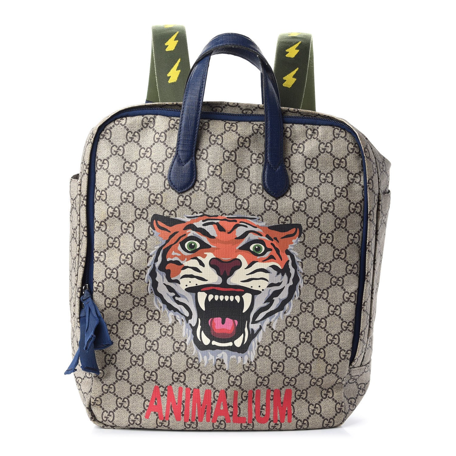 Gucci Soft GG Supreme Monogram Tiger Face Childrens Tote Backpack Beige Ebony Multicolor Electric Blue Military Fresia 1 of 10