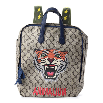 Gucci Soft GG Supreme Monogram Tiger Face Childrens Tote Backpack Beige Ebony Multicolor Electric Blue Military Fresia 1 of 10