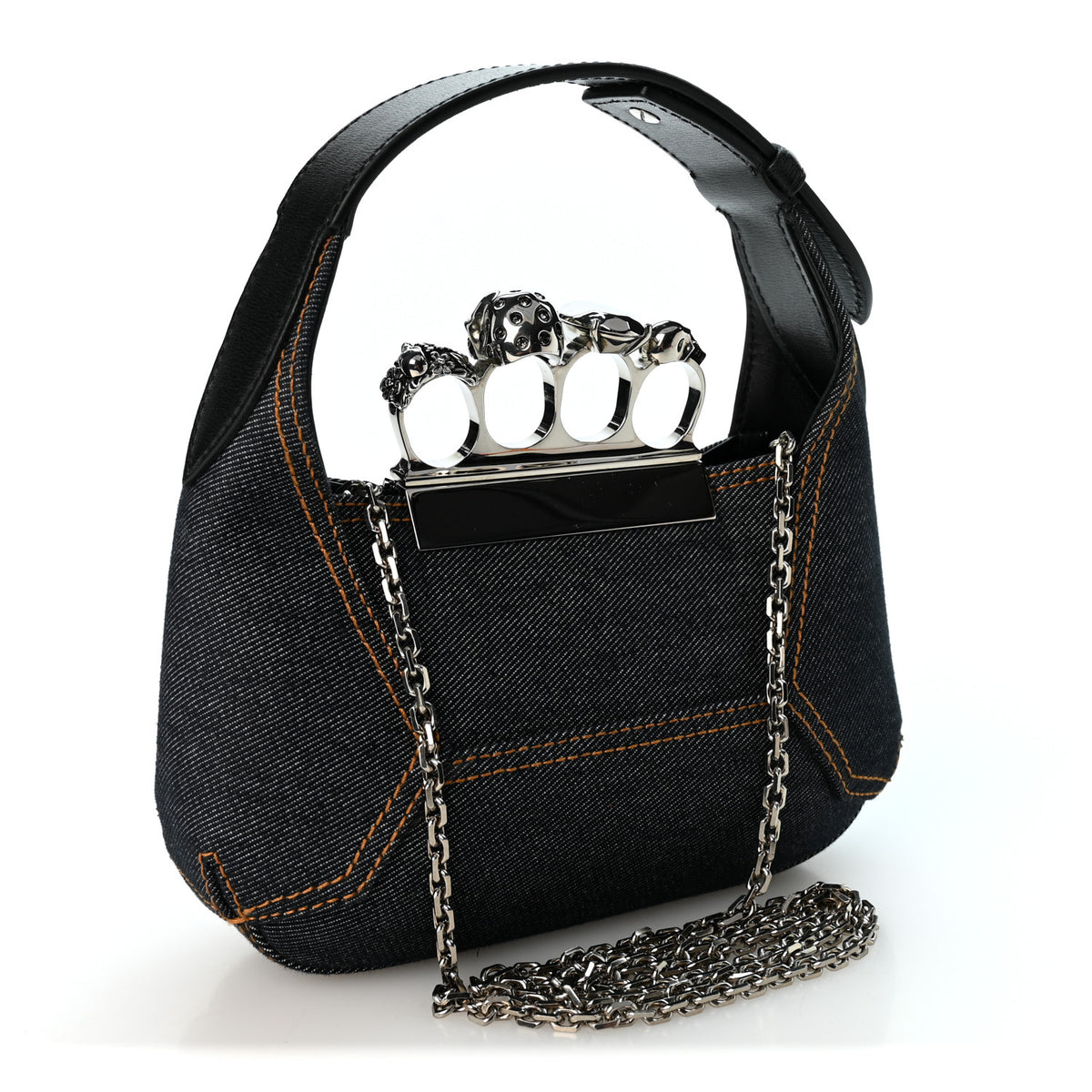 Alexander McQueen Denim Mini The Jeweled Hobo Blue 3 of 10