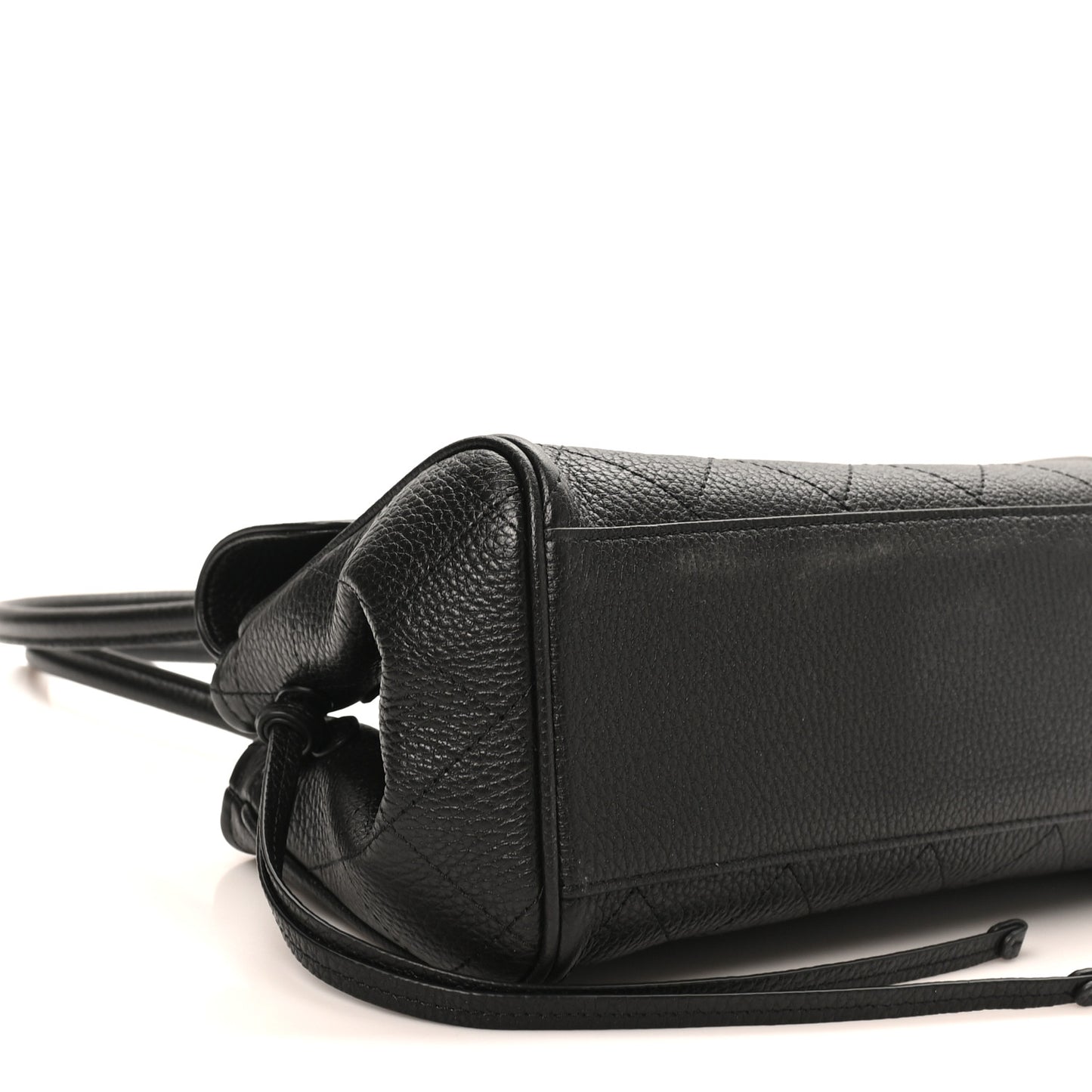 Grained Calfskin Stitched Urban Essentials Small Shopping Bag Black