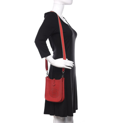 Hermes Taurillon Clemence Amazone Evelyne TPM Rouge Casaque Etain 2 of 12