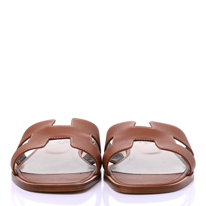 Hermes Box Calfskin Oran Sandals 41.5 Gold 2 of 9