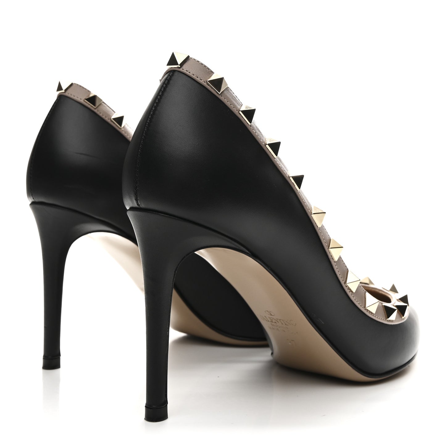 Calfskin Rockstud 85mm Pumps 37 Black Poudre
