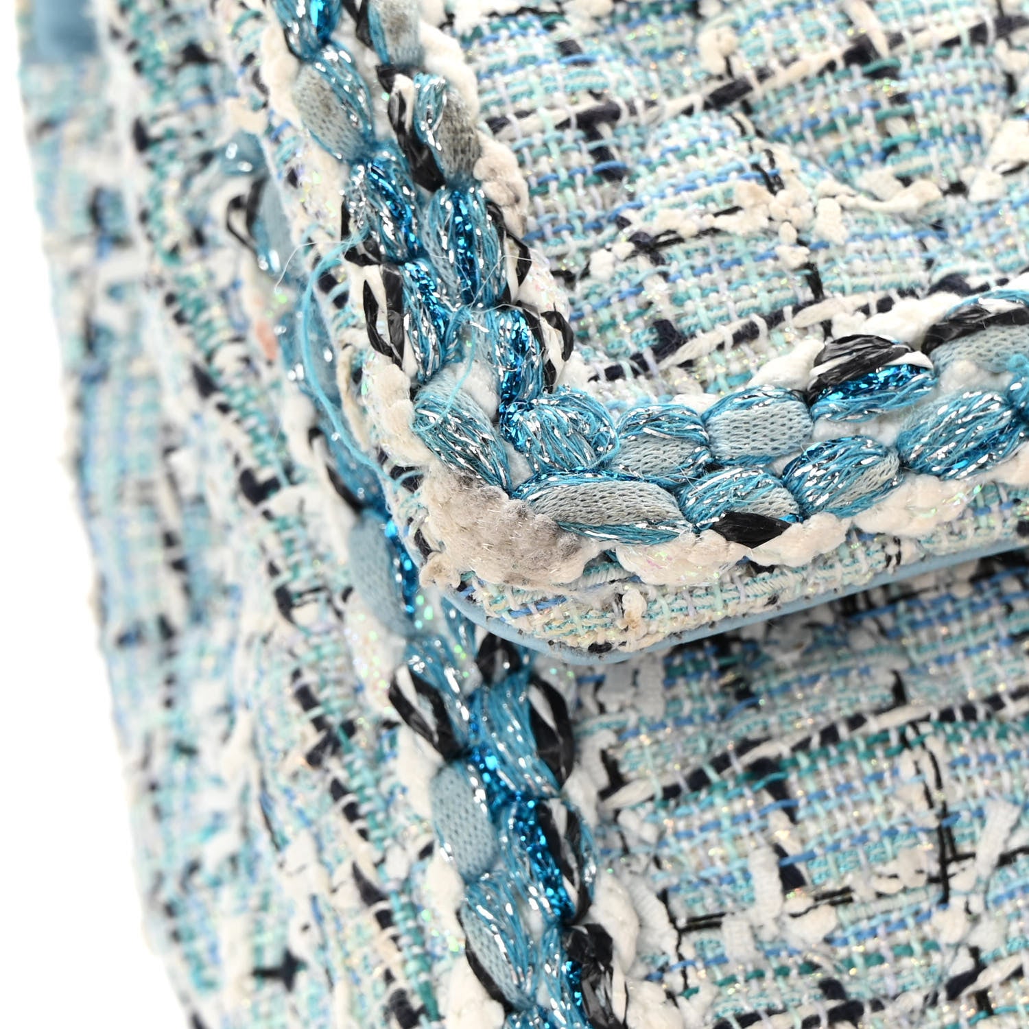 Chanel Tweed Quilted Medium Double Flap Blue White 14 of 15