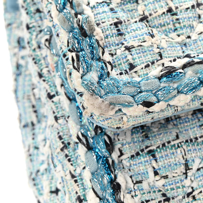 Chanel Tweed Quilted Medium Double Flap Blue White 14 of 15