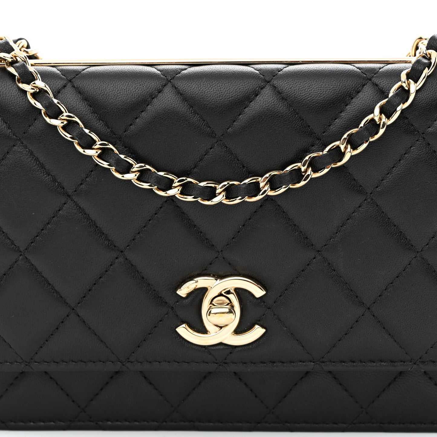 Lambskin Quilted Trendy CC Wallet On Chain WOC Black