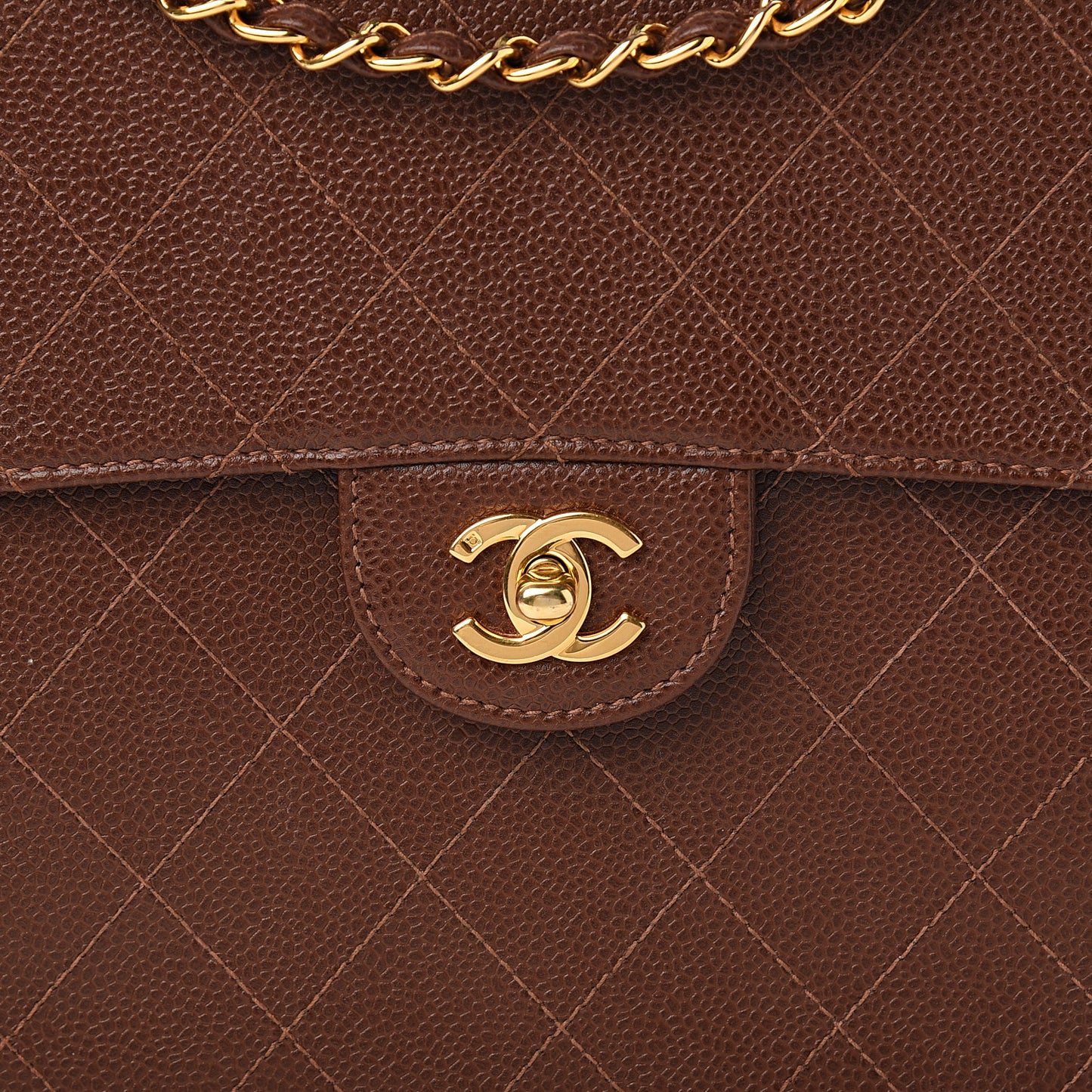 Caviar Stitch Jumbo Single Flap Brown