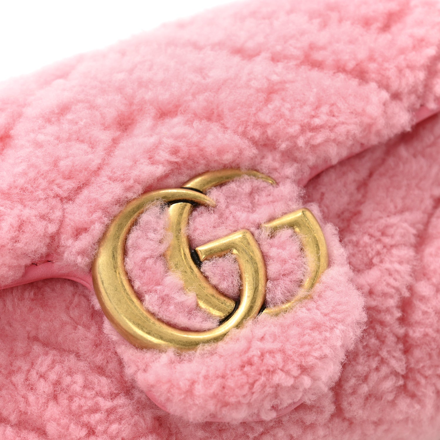 Gucci Shearling Matelasse Super Mini GG Marmont Shoulder Bag Lotus