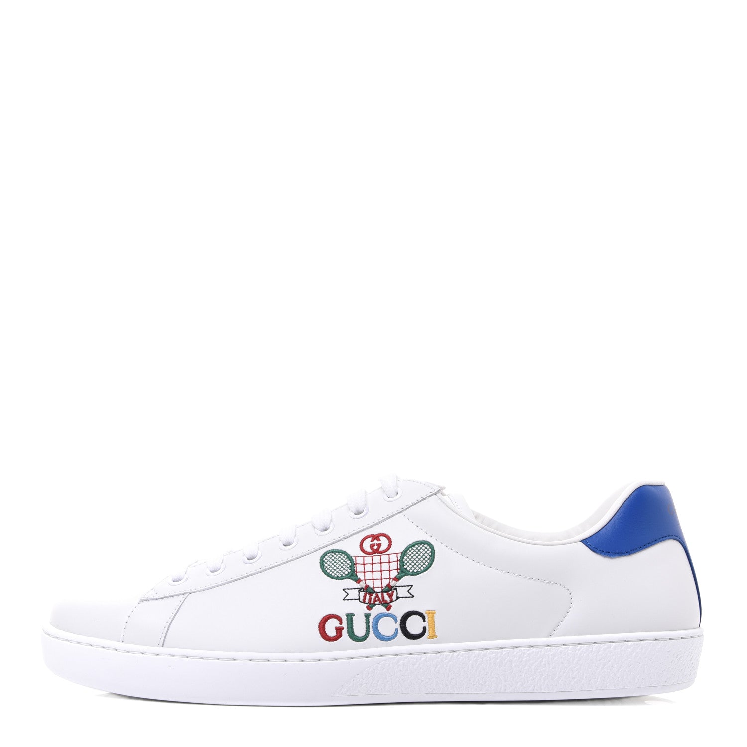Gucci Calfskin Miro Soft Tennis Embroidered Mens Ace Sneakers 11.5 White Rio Blue 1 of 9
