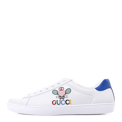 Gucci Calfskin Miro Soft Tennis Embroidered Mens Ace Sneakers 11.5 White Rio Blue 1 of 9